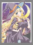  blonde_hair blue_eyes cecilia_alcott crescent_moon halloween halloween_costume hat infinite_stratos long_hair looking_at_viewer moon smile solo wand witch witch_hat 