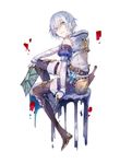  alt_(atelier) androgynous atelier_(series) atelier_lydie_&amp;_suelle back bare_shoulders book boots full_body male_focus official_art simple_background sitting solo teeth white_background white_hair yellow_eyes yuugen 