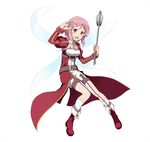  blush dress lisbeth_(sao-alo) official_art pink_hair red_eyes short_hair staff sword_art_online wings 
