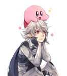  anocurry armor blush cape fire_emblem fire_emblem_if gloves hairband kirby kirby_(series) male_focus male_my_unit_(fire_emblem_if) my_unit_(fire_emblem_if) pointy_ears red_eyes short_hair smile super_smash_bros. white_background white_hair 