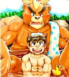  abs ashigara bandaid_protagonist_(tas) bathing belly big_belly hot_spring human male mammal mohawk musclegut muscular muscular_male nipples pecs slightly_chubby tokyo_afterschool_summoners toranonaka1698 ursid video_games water 