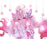  1girl blurry_vision blush bunny elsword kishi_(2861056838) laby_(elsword) lolita_fashion radiant_soul_(elsword) sharp_teeth simple_background stuffed_animal stuffed_toy teeth twintails 