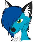  2017 anthro black_ears blue_fur blue_hair canine fox fur green_eyes hair hi_res male mammal solo supernovaowo white_fur 