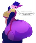  2017 absurd_res amphibian anthro big_breasts big_butt big_thighs breasts butt capdocks cleavage clothed clothing dialogue digital_media_(artwork) english_text female greninja hi_res huge_butt hyper hyper_butt looking_back looking_down nintendo open_mouth pok&eacute;mon pok&eacute;mon_(species) pok&eacute;morph shirt shorts slightly_chubby solo text thick_thighs video_games 