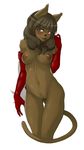  2017 anthro black_nose blush breasts brown_eyes brown_fur brown_hair cat clothing feline female fur gloves hair looking_at_viewer mammal miranda_(wakfu) mostly_nude navel nipples pussy simple_background solo splayter standing tongue tongue_out wakfu white_background 