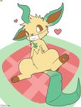  &lt;3 :3 bedding blanket blush brown_eyes brown_fur chibi_(c1-11131) digital_media_(artwork) eeveelution fan_character fur grass leafeon leaves mask nintendo pawpads pok&eacute;mon pok&eacute;mon_(species) presenting_crotch simple_background spread_legs spreading tan_fur video_games weblure 