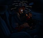  anthro avian beak bird blood car chicken clothing dialogue english_text female hladilnik jacket open_mouth scared solo text vehicle wet wounded 