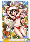  absurdres bikini brown_hair christmas dengeki_moeou hat highres kurogoma long_hair navel red_eyes santa_hat smile solo star swimsuit water 