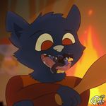  ambiguous_gender anthro baseball_bat clothing duo english_text fur mae_(nitw) night_in_the_woods notched_ear open_mouth oral_vore pixelthegryphon signature smile teeth text tongue vore whiskers 