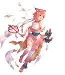  animal_ears bangs bare_shoulders bell cat_ears cat_tail eyebrows_visible_through_hair fingerless_gloves fire_emblem fire_emblem_heroes fire_emblem_if floral_print fuji_choko full_body fur_trim gloves hair_ornament hairband highres holding japanese_clothes looking_away official_art open_toe_shoes pink_hair red_eyes sakura_(fire_emblem_if) short_hair skirt sleeveless solo tail thighhighs torn_clothes transparent_background zettai_ryouiki 