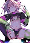  astolfo_(fate) between_fingers bikini boots bulge commentary_request cosplay fate/apocrypha fate/grand_order fate_(series) florence_nightingale_(fate/grand_order) florence_nightingale_(fate/grand_order)_(cosplay) garter_straps gloves green_bikini green_gloves green_legwear hair_intakes hair_ribbon half-closed_eye heart heart-shaped_pupils high_heel_boots high_heels looking_at_viewer male_focus miniskirt multicolored_hair otoko_no_ko p_answer pink_eyes pink_hair ribbon short_sleeves shrug_(clothing) skirt solo squatting streaked_hair swimsuit symbol-shaped_pupils syringe thigh_boots thighhighs trick_or_treatment 