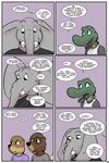  2017 alligator angie_(study_partners) anthro beaver buckteeth clothed clothing comic crocodilian elephant english_text eyewear fangs female glasses lisa_(study_partners) male mammal mustelid open_mouth otter ragdoll_(study_partners) reptile rodent sarah_(study_partners) scalie speech_bubble study_partners teeth text thunderouserections tongue trunk tusks young 