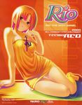  2005 arm_support bare_legs bare_shoulders blush character_name copyright_name dated dress earrings green_eyes jewelry koutaro looking_at_viewer nose_blush official_art orange_(color) orange_hair panties panty_peek rio_rollins short_hair sitting solo strap_pull strapless strapless_dress super_blackjack underwear yokozuwari 