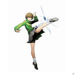  blazblue:_cross_tag_battle fighting_stance higuchi_konomi jersey kicking official_art persona persona_4 persona_4:_the_ultimate_in_mayonaka_arena satonaka_chie shorts shorts_under_skirt solo 