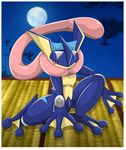  2015 ambiguous_gender amphibian anthro butt cloud greninja half-closed_eyes hi_res looking_at_viewer moon moonlight night nintendo one_eye_closed outside pok&eacute;mon pok&eacute;mon_(species) red_eyes shadow sky solo star tongue tongue_out type video_games webbed_feet webbed_hands 