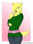  anthro basil_(djcoyoteguy) belt blonde_hair breasts canine clothed clothing djcoyoteguy dog female fur gradient_background hair mammal simple_background solo whippet yellow_fur 