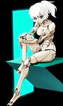  android eyebrows_visible_through_hair green_eyes harisenbon_(power-slide) holding_legs looking_at_viewer original ponytail robot_joints sitting solo white_hair 