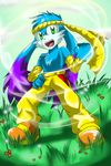  2009 armor clothed clothing fan_character footwear gauntlets gloves green_eyes headband hyrika klonoa_(series) open_mouth pants shoes topless 