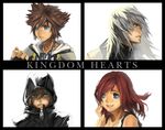  black_coat_(kingdom_hearts) hood hoodie kairi_(kingdom_hearts) kingdom_hearts kingdom_hearts_ii multiple_boys red_hair riku roxas short_hair sora_(kingdom_hearts) umadaisuki 