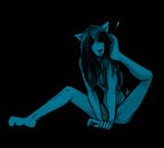  ! anthro black_and_blue black_background black_sclera breasts canine cleavage clothed clothing convenient_censorship dog female ghost ghost_pupper hair hladilnik looking_at_viewer mammal mlem nude possession scratching simple_background solo spirit tongue tongue_out 