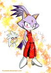  2008 anthro blaze_the_cat cat chinese_clothing chinese_dress clothed clothing dress feline hedgehog leaf mammal puretails silver_the_hedgehog sonic_(series) text 