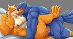  2017 anal anal_penetration anthro avian bird canine duo falco_lombardi fox fox_mccloud interspecies kissing lying male male/male mammal missionary_position muscular nintendo nude on_back penetration penis precum sex star_fox video_games zupat 