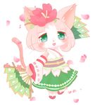  1girl artist_request cat cat_busters fan furry green_eyes japanese_clothes pink_hair short_hair solo 