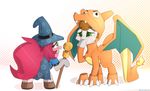  2017 absurd_res blush charizard costume duo earth_pony equine eye_contact fan_character feral green_eyes grin hair hat hi_res horse mammal my_little_pony n0nnny nintendo pok&eacute;mon pok&eacute;mon_(species) pony smile video_games witch_hat 
