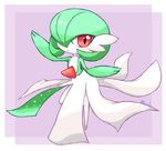  1girl arms_up artist_name border full_body gardevoir green_hair hair_over_one_eye kuuka leg_lift looking_to_the_side no_humans pink_background pokemon pokemon_(creature) pokemon_rse red_eyes short_hair simple_background smile solo standing standing_on_one_leg text twitter_username white_border 