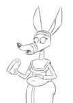  amunet anthro burrito canine ducktales ducktales_(2017) egyptian female jackal mammal monochrome navel overweight overweight_female solo surprise unknown_artist weight_gain wrappings 