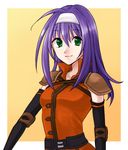  belt elbow_pads fire_emblem fire_emblem:_akatsuki_no_megami fire_emblem:_souen_no_kiseki gloves green_eyes hairband hazuki_(nyorosuke) headband long_hair purple_hair shoulder_armor smile solo spaulders wayu_(fire_emblem) white_hairband 