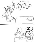  bed caprine clothing comic deltarune eyewear glasses goat hat magic male mammal monochrome ralsei robe scarf simple_background sleeping sound_effects text the_weaver white_background witch_hat zzz 