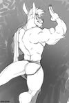  abs anthro balls biceps big_muscles black_nose claws clothed clothing fur hair hi_res kangaroo kihu male mammal marsupial muscular muscular_male pecs simple_background smile solaxe solo 