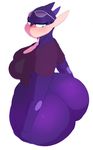  2017 amphibian anthro big_breasts big_butt bottomless breasts butt capdocks clothed clothing eyewear female frog greninja huge_butt hyper looking_back nintendo pok&eacute;mon pok&eacute;mon_(species) simple_background solo standing sunglasses thick_thighs video_games voluptuous white_background wide_hips 