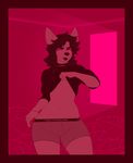  2017 anthro bearra bulge canine clothed clothing designer_clothing dingo fur hair male mammal ozzy pink_eyes russian_text simple_background solo text tongue 