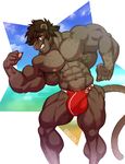  abs anthro balls biceps big_muscles black_fur black_jaguar clothed clothing feline fur hair hi_res humanoid_penis jaguar kihu male mammal muscular muscular_male nipples pecs penis simple_background smile solo spots spotted_fur teeth 