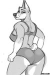  anthro big_butt bra breasts butt butt_pose canine clothed clothing doberman dog female fur kihu looking_at_viewer looking_back mammal panties smile solo underwear 