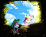  2017 backpack clearing cloud cup cutie_mark dirt dragon dsana equine female flower forest friendship_is_magic grass green_eyes hair happy hiking horn male mammal multicolored_hair my_little_pony plant purple_eyes rock saddle_bag sky slit_pupils smile spike_(mlp) sunlight tree twilight_sparkle_(mlp) winged_unicorn wings 