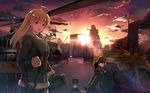  :d ahoge aircraft artist_name black_gloves black_hair blonde_hair blue_eyes bolt_action brodie_helmet case chito_(shoujo_shuumatsu_ryokou) cloud commentary_request evening from_side fur_trim gloves gun half-track helicopter helmet highres holding jacket kettenkrad long_hair looking_at_viewer low_twintails md5_mismatch multiple_girls no_headwear no_helmet number open_mouth outdoors parted_lips rifle ruins russian scenery shoujo_shuumatsu_ryokou sion005 sitting sky smile standing twilight twintails watermark weapon window yuuri_(shoujo_shuumatsu_ryokou) 