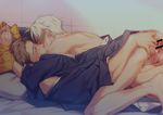  akiyoshi_haru bar_censor black_hair bound bound_wrists brothers brown_hair censored closed_eyes couple hand_on_ass incest julius_will_kresnik kiss ludger_will_kresnik male_focus multicolored_hair multiple_boys off_shoulder on_bed penis pillow sex siblings tales_of_(series) tales_of_xillia tales_of_xillia_2 white_hair yaoi 