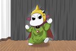  baramos baramos_(cosplay) cape comic commentary cosplay curtains dragon_quest dragon_quest_iii halloween halloween_costume helmet horned_headwear horns jewelry kantai_collection long_sleeves mittens moomin moomintroll muppo necklace northern_ocean_hime robe sazanami_konami shinkaisei-kan solo wooden_floor 