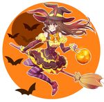  animal_ears broom broom_riding bunny_ears ears_through_headwear halloween halloween_costume hat highres iesupa jack-o'-lantern long_hair pumpkin rwby sidesaddle solo velvet_scarlatina witch witch_hat 