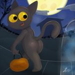  2017 anthro black_fur cat digital_media_(artwork) feline female fur google google_doodle halloween holidays looking_at_viewer mammal momo_(google) nude pussy simple_background spirit yellow_eyes zekromlover 
