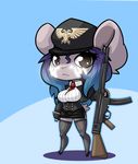  anthro chibi clothed clothing female gun hat limebreaker looking_at_viewer makeup mammal mascara mouse ranged_weapon rifle rodent solo standing weapon wide_hips 