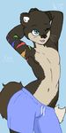  anthro canine clothed clothing fox fur girly hybrid mammal multicolored_fur mustelid one_eye_closed otter piper shorts tiger_stripes tongue wink xenxen 