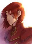  armor circlet earrings fire_emblem fire_emblem:_fuuin_no_tsurugi hanasaki_komugi highres jewelry miledy red_armor red_eyes red_hair solo upper_body 