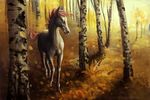  alaiaorax blue_eyes day detailed_background digital_media_(artwork) equine feral forest hair hooves horse mammal outside red_hair solo standing tree 
