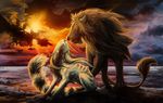  2015 alaiaorax ambiguous_gender canine claws day detailed_background digital_media_(artwork) dog feline lion mammal outside sky 