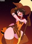  2017 3mangos arm_above_head blush broom bulge bunbun_(thiccbuns) clothing costume girly halloween hat holidays invalid_tag lagomorph legwear magic_user male mammal moon one_eye_closed rabbit solo stockings thick_thighs wide_hips wink witch witch_hat 