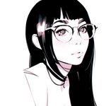  face glasses ilya_kuvshinov long_hair looking_at_viewer monochrome original profile simple_background sketch solo upper_body white_background 